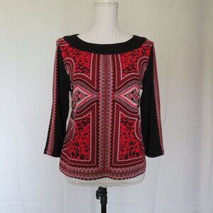 Rafaella Petite Black Red White 3/4 Sleeves Woman's Knit Top Size M
